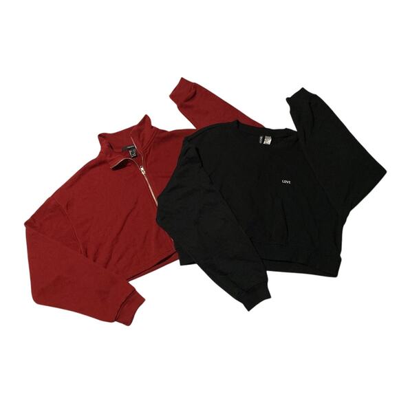 Crop Sweaters Bundle Divided Forever 21 Zip Pullover Love Size Large Black Red - Picture 11 of 11